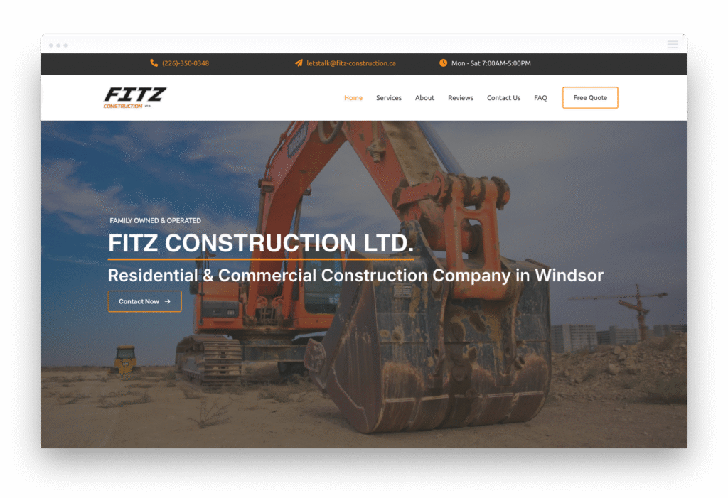 Construction company website homepage design
