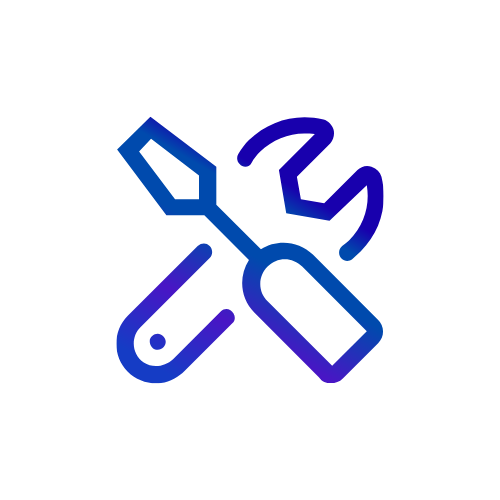 Blue and purple gradient icon featuring a crossed screwdriver and wrench.