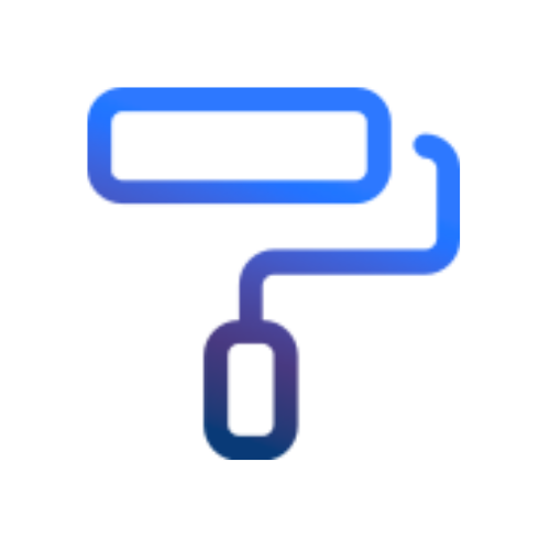 Blue and purple gradient icon of a paint roller applying a fresh coat of color.