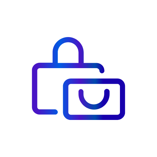 Blue and purple gradient icon of a large shopping bag next to a smaller gift bag.