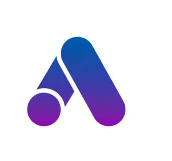 Blue and purple gradient logo icon featuring a stylized geometric letter A with rounded elements.